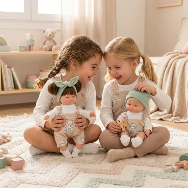 Кукла бебе Ая с бежов тоалет винил 26 см игра с деца у дома