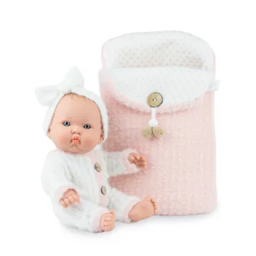 Бебе кукла Бети с бяло облекло и розово одеяло текстил винил 28 см