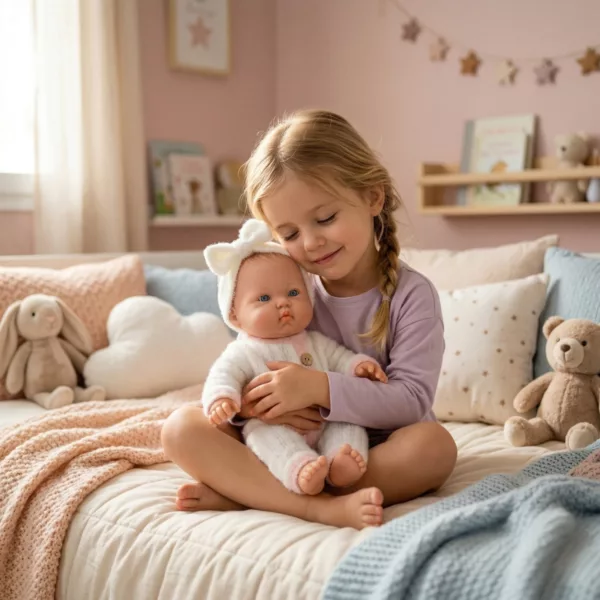 Бебе кукла Бети с меки дрехи и лента винил 28 см игра с дете