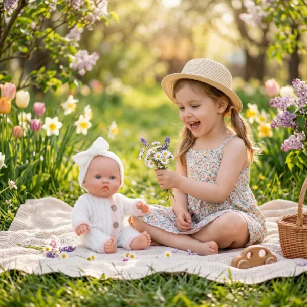 Бебе кукла Бети с бяло облекло и лента винил 28 см игра навън