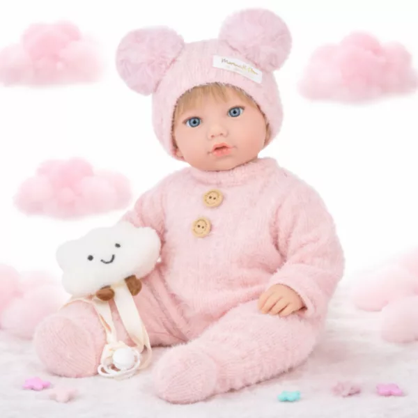 Кукла бебе Елия с розов костюм и облаче играчка мека кукла 45 см