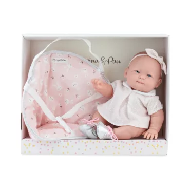 Бебе кукла Ема с розов кош за носене и рокля винил 37 см за деца