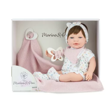 Кукла бебе Лия 42 см с меко тяло, розово одеяло и аксесоари Marina and Pau