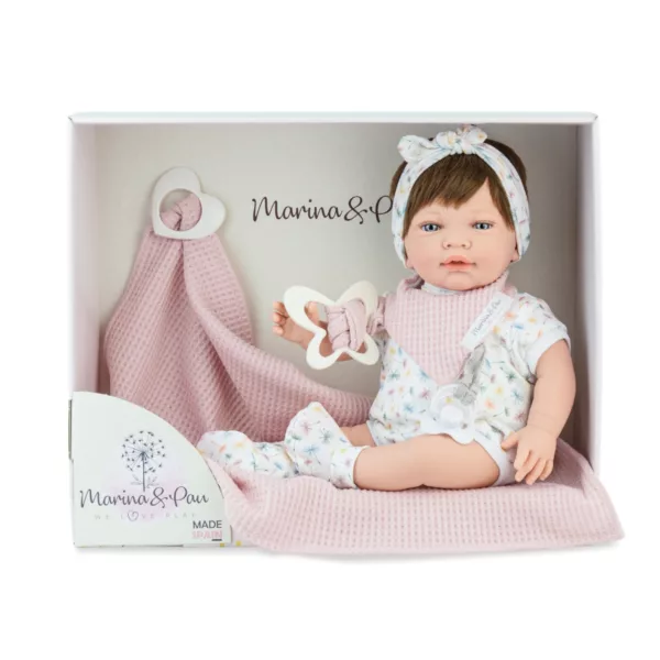 Кукла бебе Лия 42 см с меко тяло, розово одеяло и аксесоари Marina and Pau