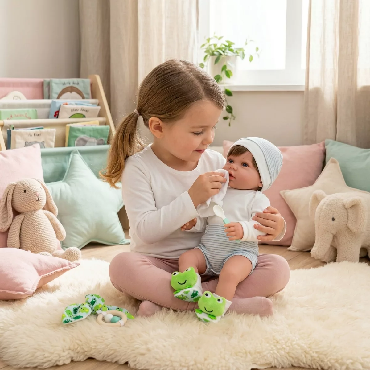 Кукла бебе Матео игра с грижа и хранене синя кукла с жабки 45 см