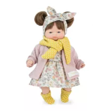 Кукла бебе Ния с цветна рокля и жълт шал винил 26 см за деца