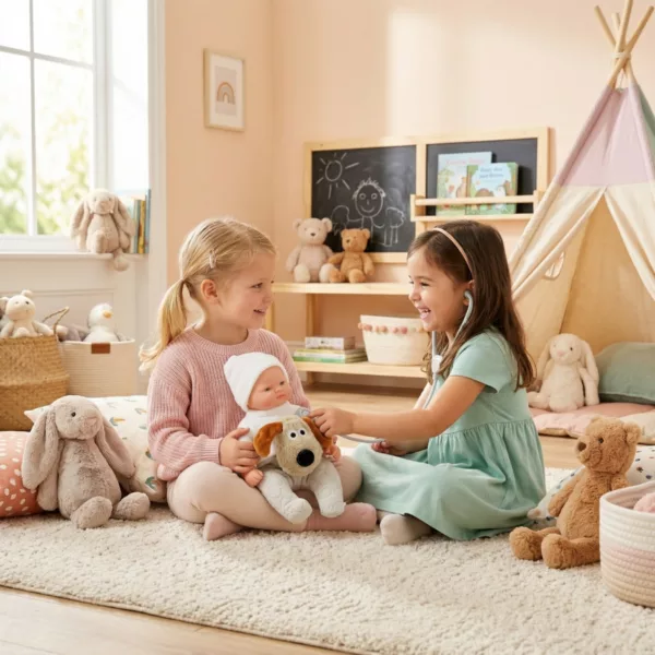 Кукла бебе Ноел с кученце винил 26 см игра с деца у дома