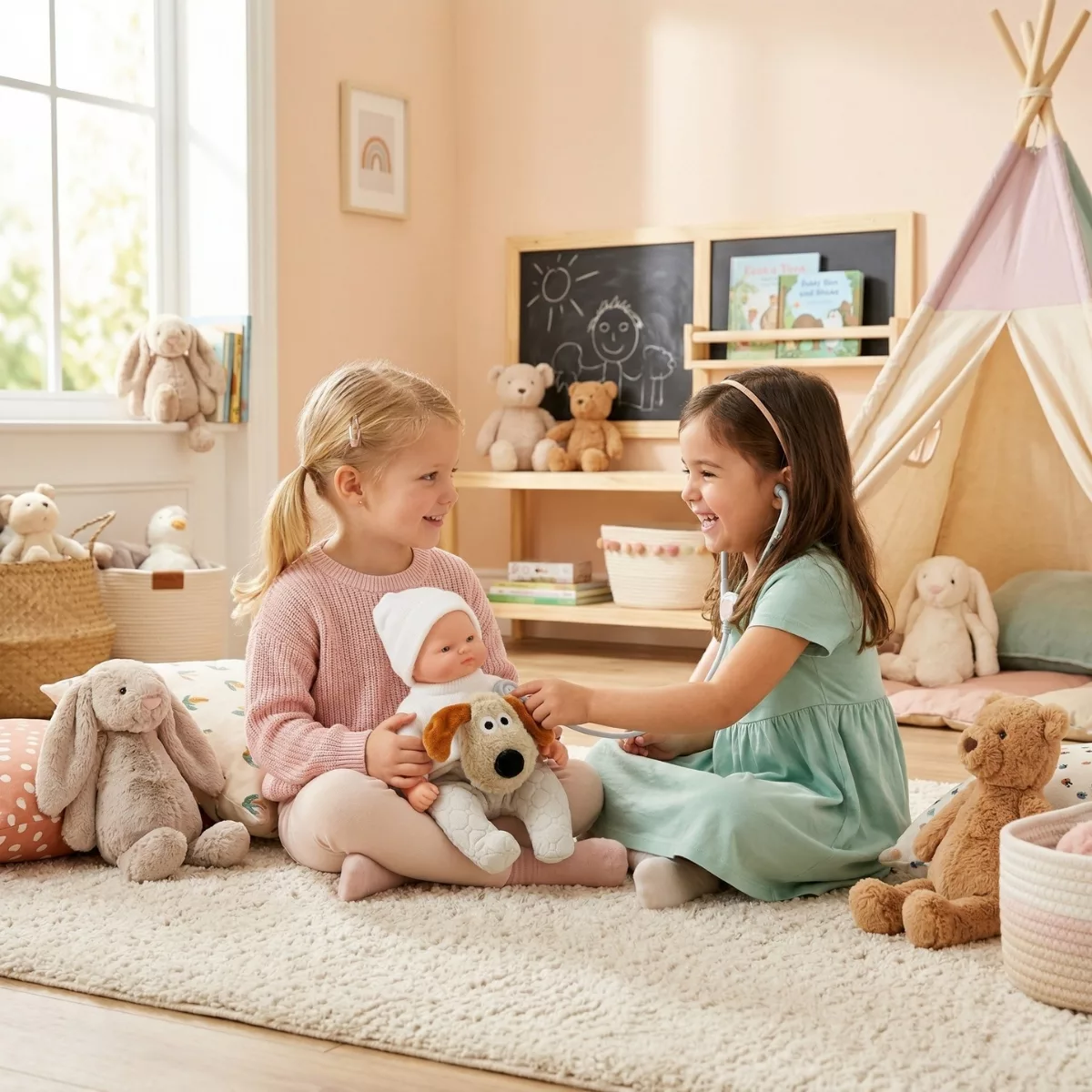 Кукла бебе Ноел с кученце винил 26 см игра с деца у дома