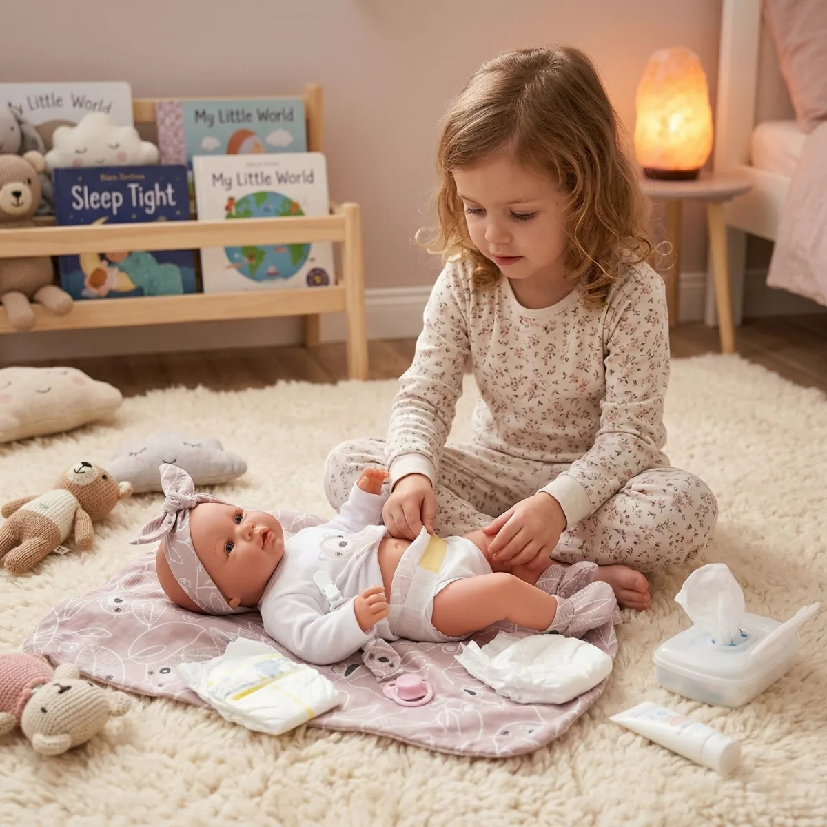 Кукла бебе Нора игра със смяна на пелена реалистична мека кукла 45 см