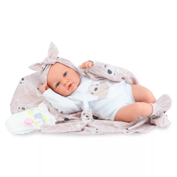 Кукла бебе Нора с бял костюм и аксесоари мека кукла 45 см за деца