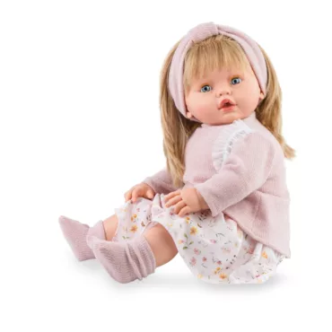 Интерактивна кукла бебе Леонор с меки розови дрехи и винилово тяло 63 см