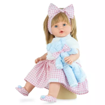 Интерактивна кукла Леонор Роуз с мече и розова рокля 63 см винил за деца