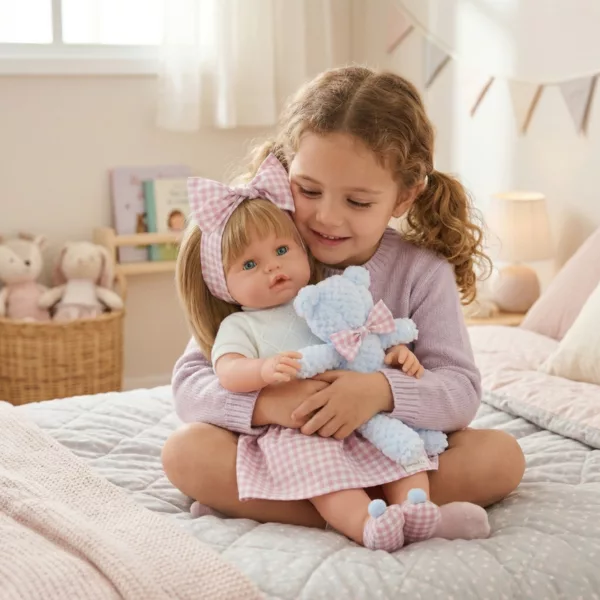 Интерактивна кукла Леонор Роуз с мече и розови дрехи 63 см за прегръдки