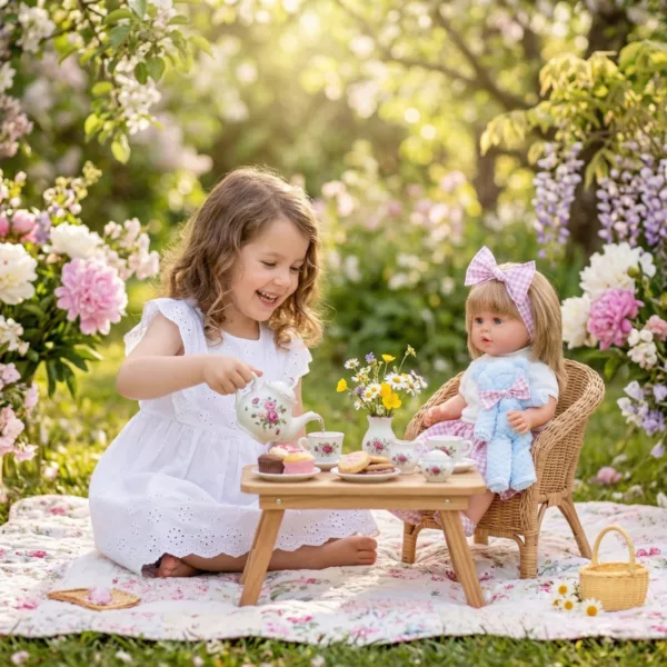 Интерактивна кукла Леонор Роуз в градина с чаено парти 63 см розова визия