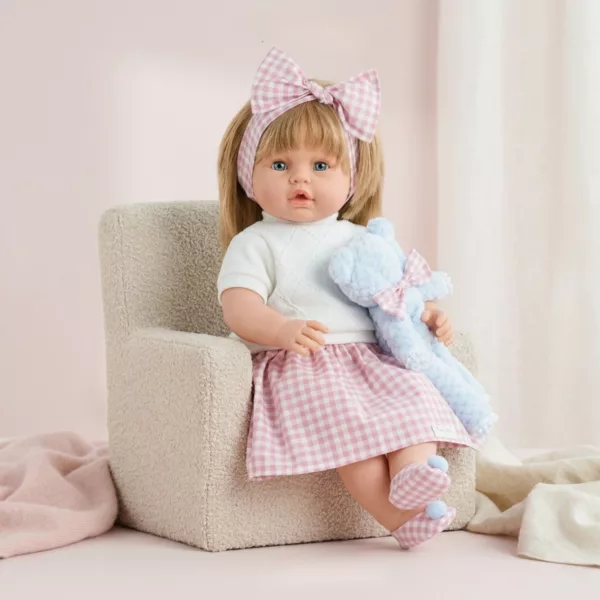 Интерактивна кукла Леонор Роуз с розова рокля и мече седнала 63 см винил