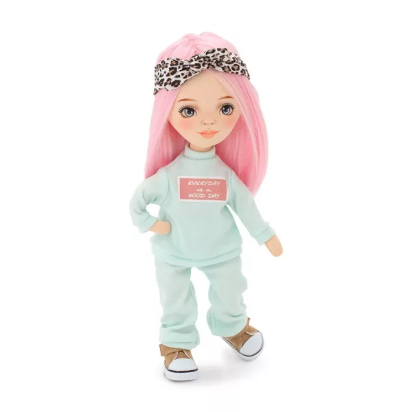 Мека кукла Били Sweet Sisters с розова коса, ментов спортен екип и лента за коса