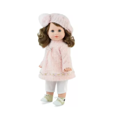 Модна кукла София с розова рокля и шапка с помпон текстил винил 42 см