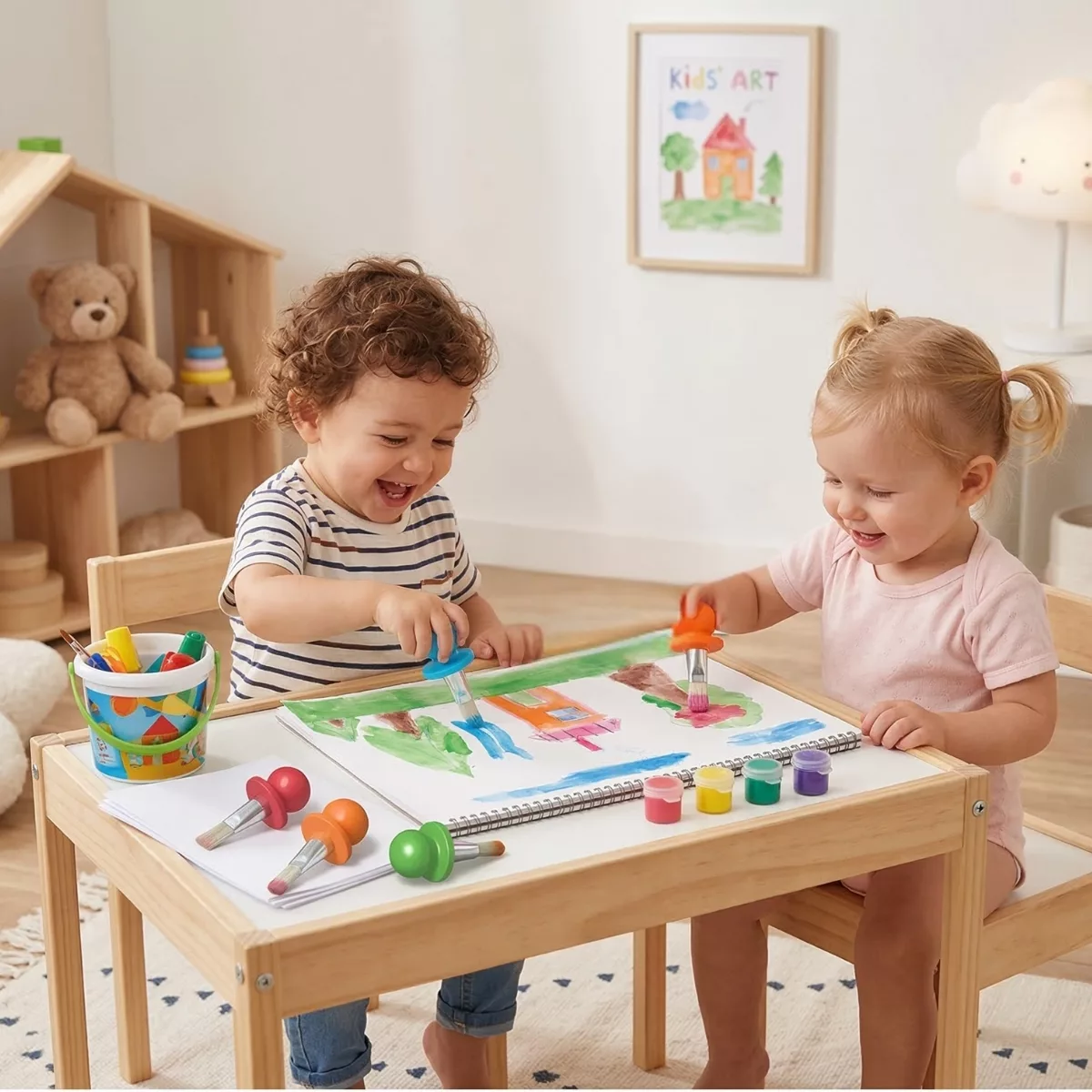 Деца рисуват с първите четки за рисуване за малки ръчички CreaLign &ndash; творчески комплект