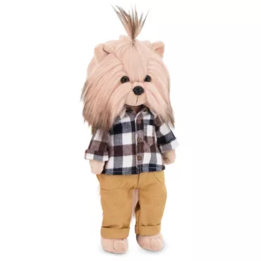 Плюшено кученце Анди стилно момче Lucky Doggy с карирана риза и бежов панталон