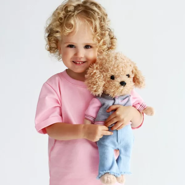 Дете прегръща плюшено кученце Лъки Lucky Doggy мека играчка Orange Toys