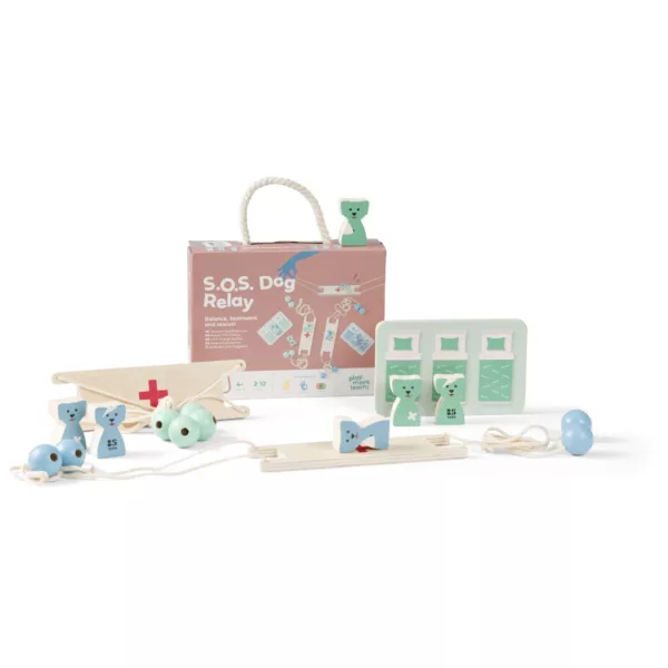 Спасителна щафета с кученца SOS Мисия BS Toys дървена игра синя 4+ години