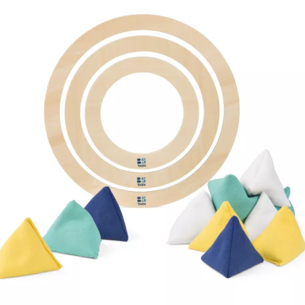 Стратегическа игра за хвърляне Trigo с дървени обръчи и цветни торбички