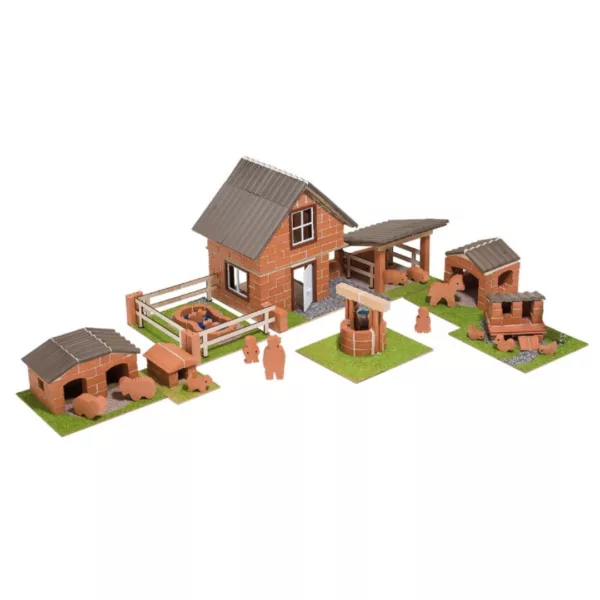 Строителен комплект с тухли Ферма Teifoc 230 части с обор и кладенец 8+