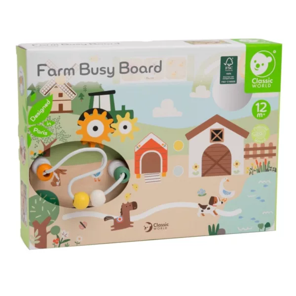 Дървен бизиборд ферма Classic World образователна дъска с активности кутия 12м+