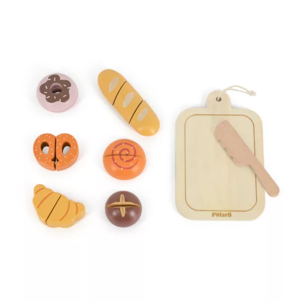 Дървен комплект за рязане на храна PolarB с хляб, кроасан и поничка