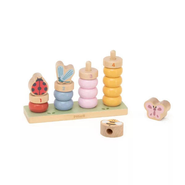 Дървен Монтесори сортер с числа и форми игра за броене цветни рингове 1+