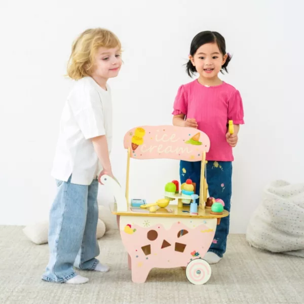 Дървена количка за сладолед с аксесоари в розов цвят Classic World за деца 3+