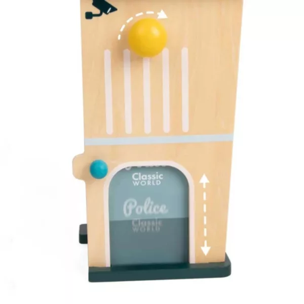 Дървена полицейска станция Classic World с детайли врата и механизъм за деца 3+