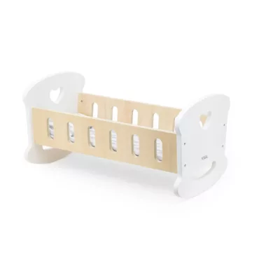 Дървено легло за кукли със сърце люлка VIGA Toys бяло дърво изглед отстрани за деца