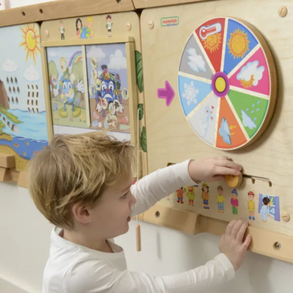 Монтесори дъска за времето с плъзгач за облекло Masterkidz дървена образователна игра 3+