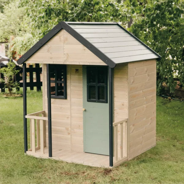 Детска дървена къща за двор с веранда и покрив в зелен цвят Adventure Cottage Wendi