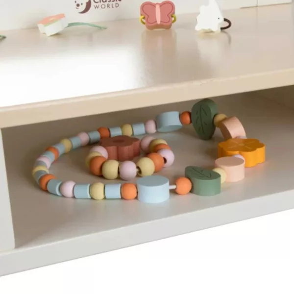 Дървена детска тоалетка с чекмедже и аксесоари в пастелни цветове за деца 3+