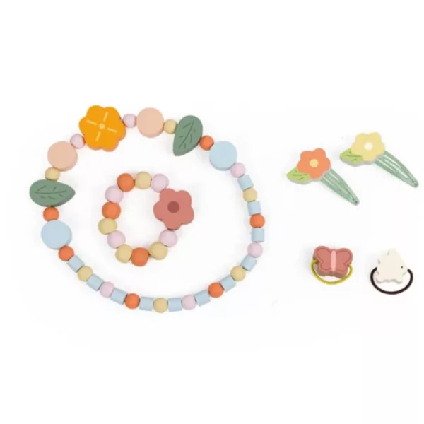 Дървени аксесоари за детска тоалетка бижута и фиби в цветни пастелни тонове