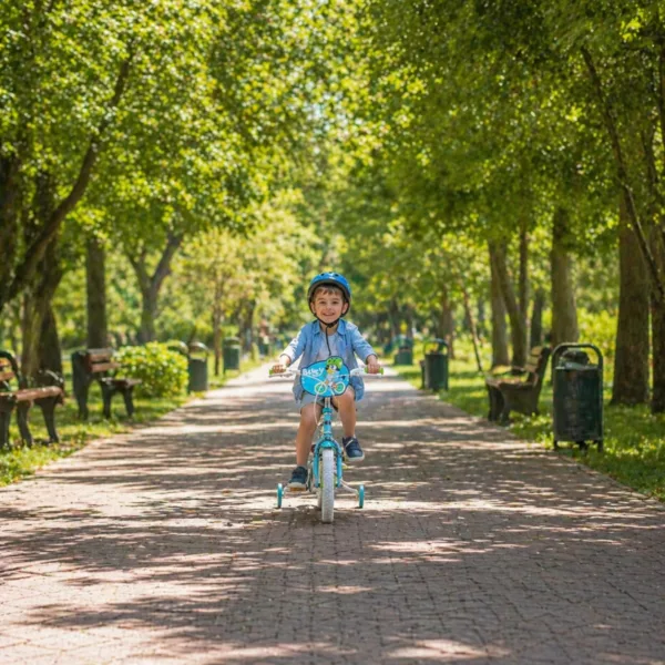 Детски велосипед 16 инча Bluey син зелен с помощни колела за деца