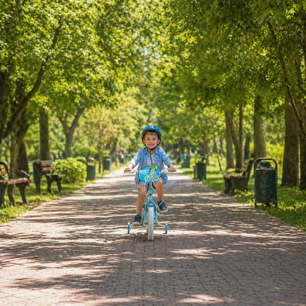 Детски велосипед 16 инча Bluey син зелен с помощни колела за деца