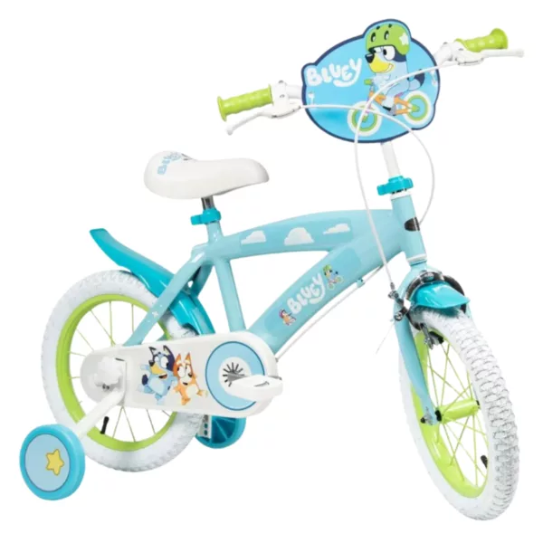 Детски велосипед 16 инча Bluey с помощни колела син зелен за деца
