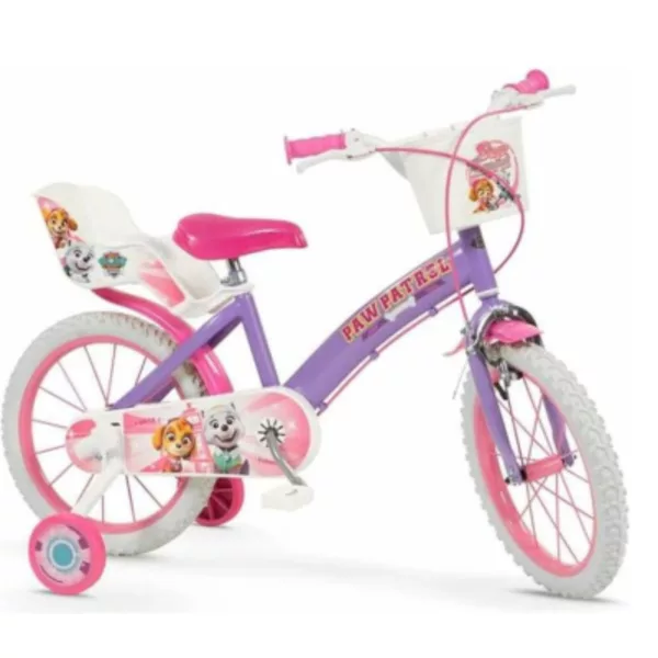 Детски велосипед 16 инча Paw Patrol със седалка и помощни колела розов