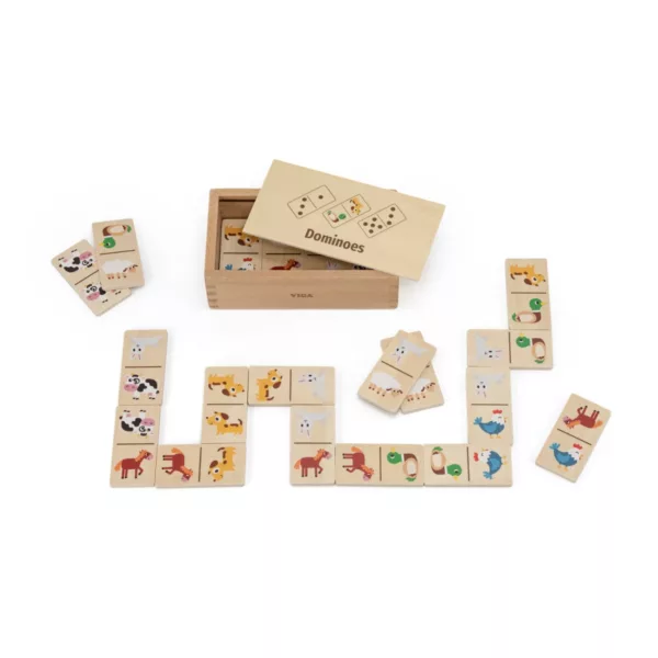 Дървено домино 2 в 1 с животни Viga Toys цветни плочки за деца 3+