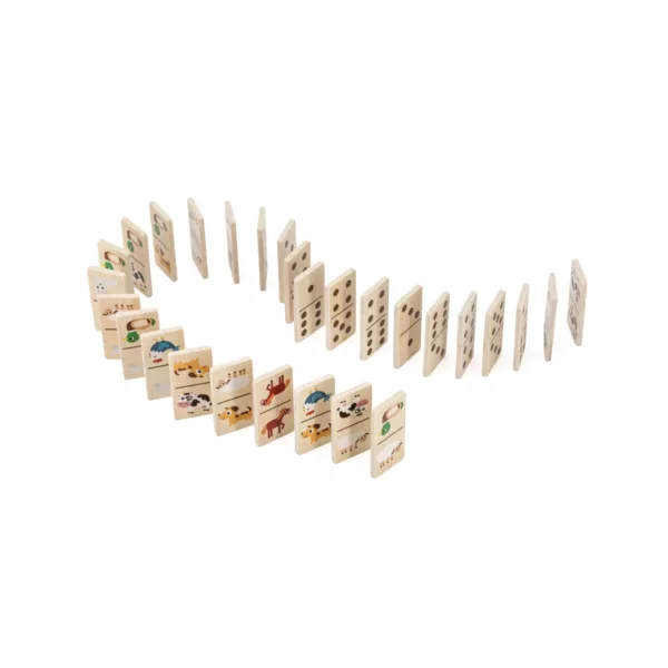 Дървено домино 2 в 1 Viga Toys с животни и точки подредено за игра