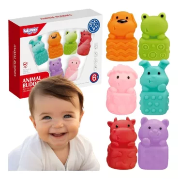 Бебе играе със сензорни животни комплект меки играчки за баня и гризане Jolly