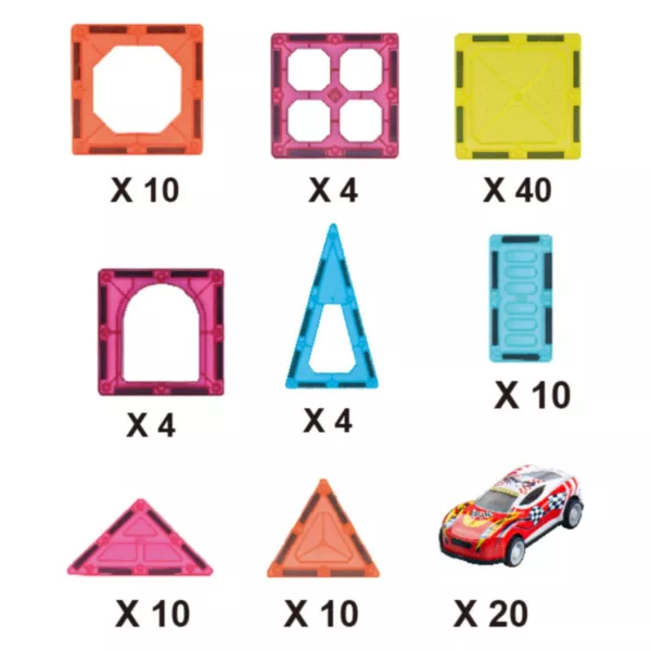 Магнитен конструктор с коли 112 части цветен с форми и плочки за деца 3+