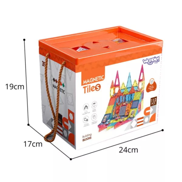 Магнитен конструктор с коли 112 части комплект в кутия с размери за деца