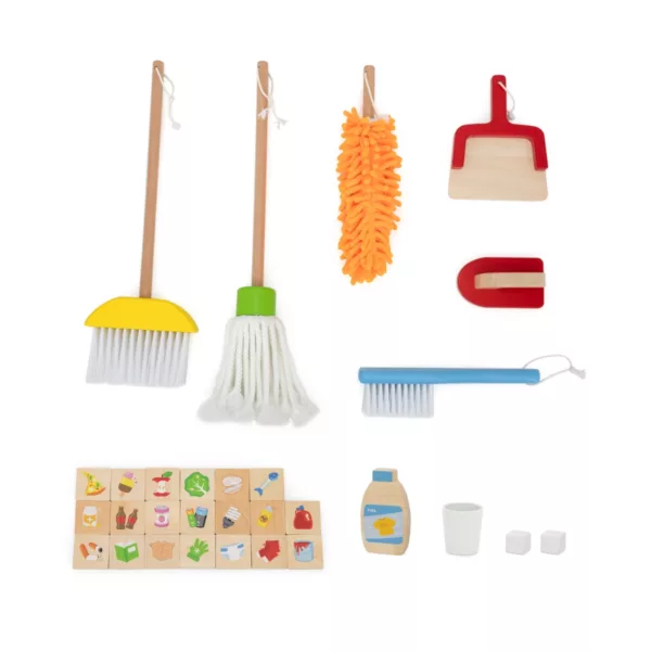Детски комплект за почистване с метла моп и четка Viga Toys дървени аксесоари