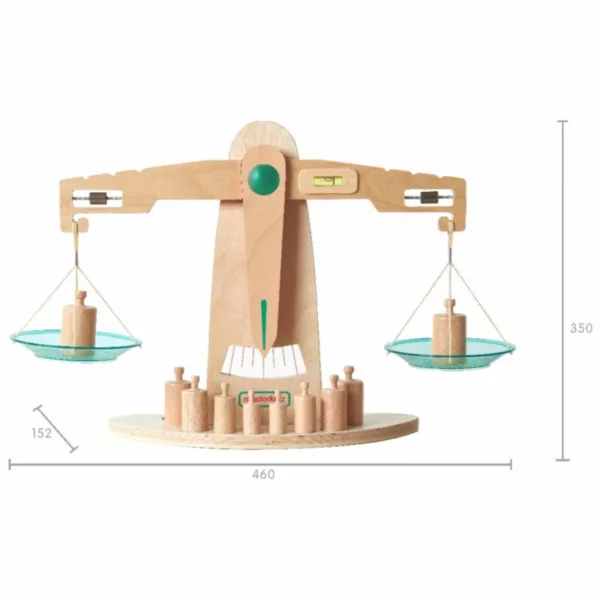 Монтесори дървена везна Masterkidz с тежести и размери образователна игра за деца 3+