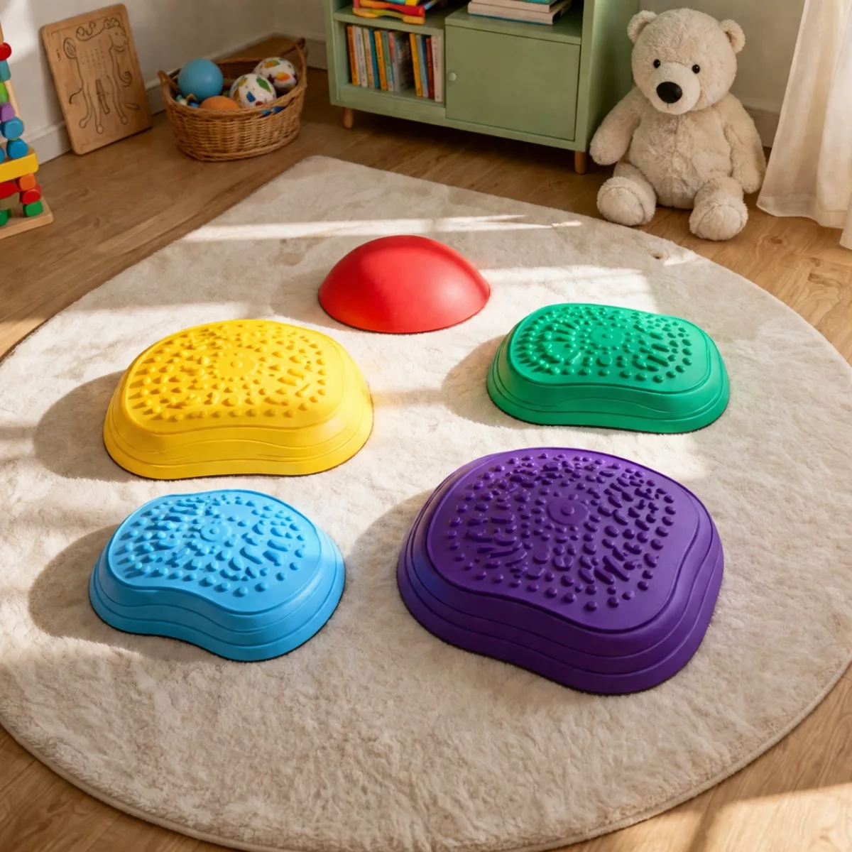 Сензорни камъни за баланс цветни с релефна повърхност за координация и стабилност 3+