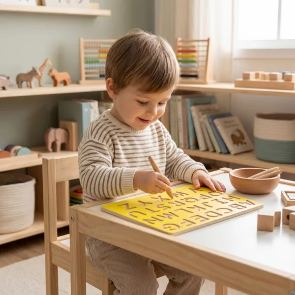 Тактилна дъска за писане на букви Viga с писалка дървена образователна игра за деца